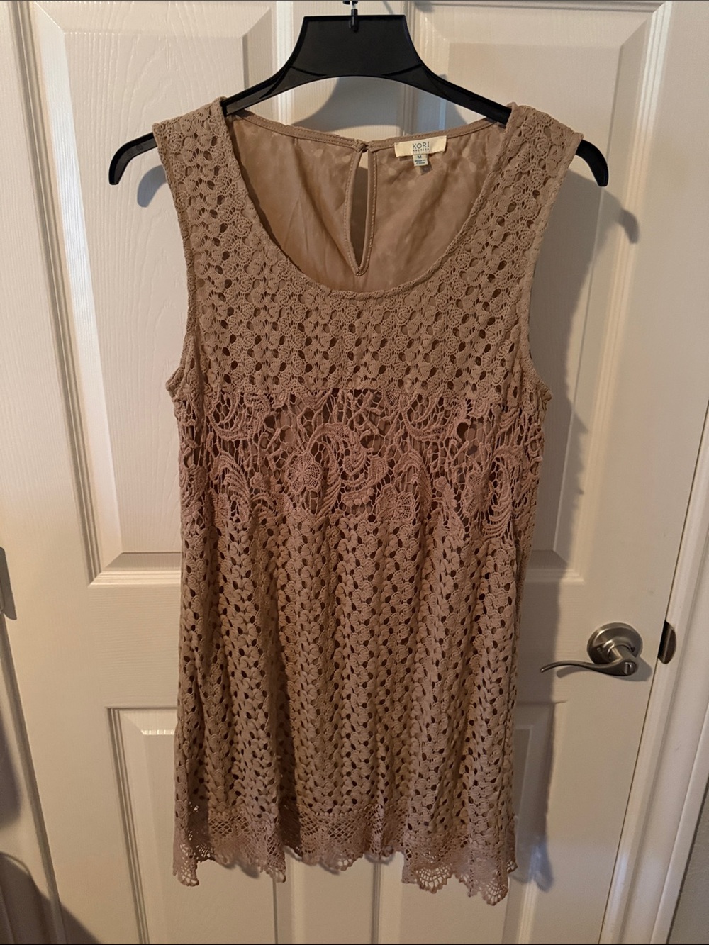 Kori Taupe Crochet Sleeveless Dress Tank